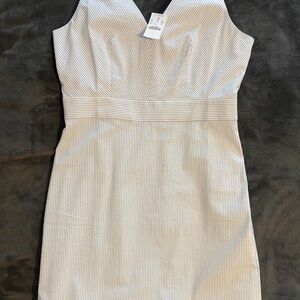 J. Crew White and Gray Striped Midi Dress